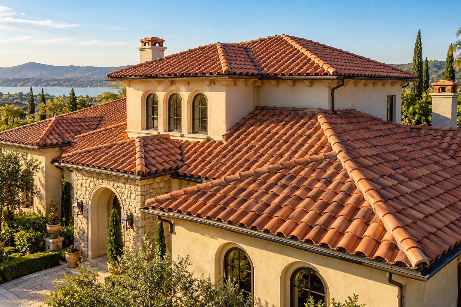 Finished tile roofing system